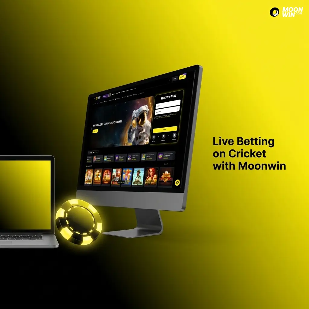 Moonwin live cricket betting interface showing real-time odds updates, in-play markets, and live scorecard stats on mobile and desktop