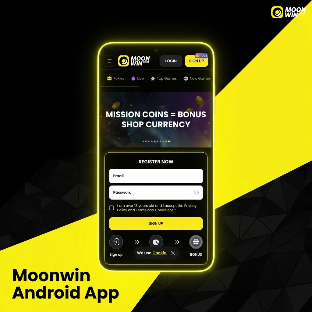 Moonwin Android app download page showing APK installation steps for devices running Android 6.0 or later