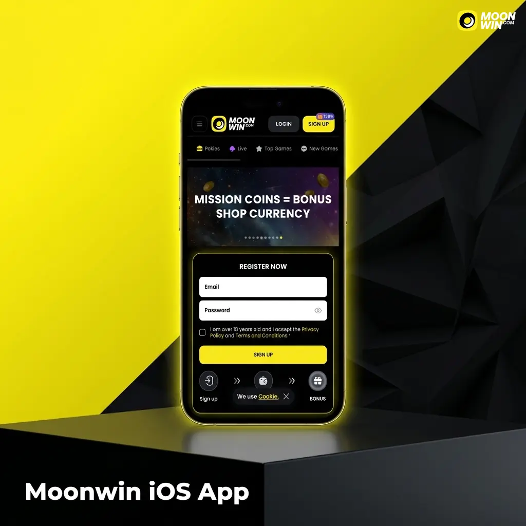 Moonwin iOS app download screen on iPhone showing App Store installation steps for Australian users