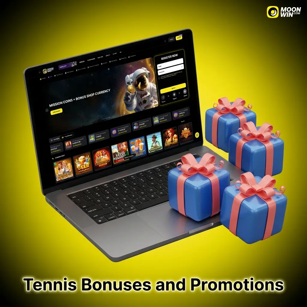 Moonwin tennis bonuses showing 100% match up to 375 AUD and 125% match up to 7,500 AUD welcome offers